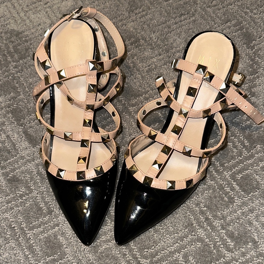 Mix No. 6 Black and Cream Studded Heels